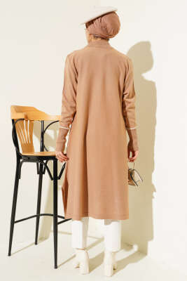 Asimetrik Kesim Uzun Triko Tunik Büsküvi - Triko Tunik