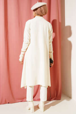 Asimetrik Kesim Uzun Triko Tunik Ekru - Triko Tunik