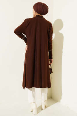 Asimetrik Kesim Uzun Triko Tunik Kahve - Triko Tunik
