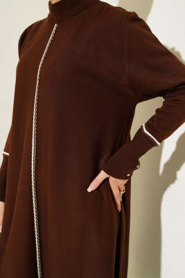 Asimetrik Kesim Uzun Triko Tunik Kahve - Triko Tunik