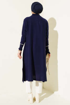 Asimetrik Kesim Uzun Triko Tunik Lacivert - Triko Tunik