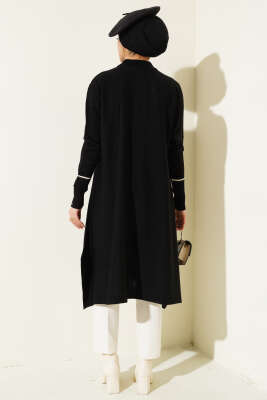 Asimetrik Kesim Uzun Triko Tunik Siyah - Triko Tunik