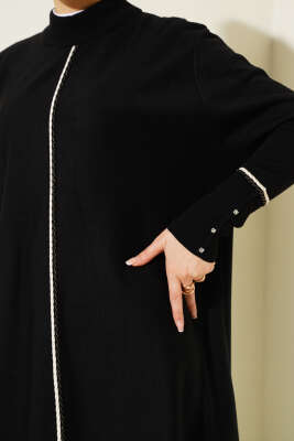 Asimetrik Kesim Uzun Triko Tunik Siyah - Triko Tunik