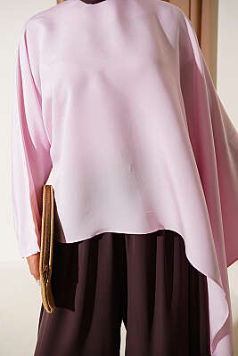 Asimetrik Kesimli Bluz Pembe - Bluz