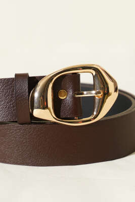 Asimetrik Metal Tokalı Kemer Kahve - Deri Kemer