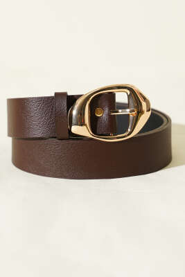 Asimetrik Metal Tokalı Kemer Kahve - DESREE KEMER