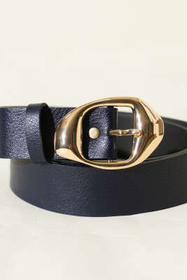 Asimetrik Metal Tokalı Kemer Lacivert - Deri Kemer