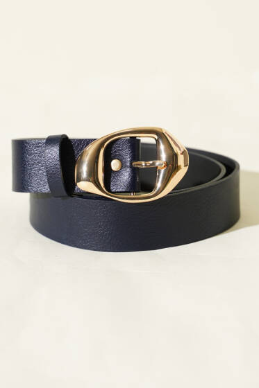 Asimetrik Metal Tokalı Kemer Lacivert - Yılın Fırsatı
