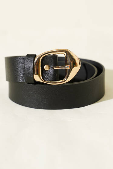 Asimetrik Metal Tokalı Kemer Siyah - Yılın Fırsatı