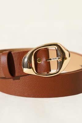 Asimetrik Metal Tokalı Kemer Taba - Deri Kemer