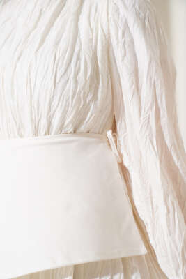 Asimetrik Parçalı Kırışık Elbise Beyaz - Tesettür Elbise