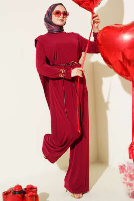 Asimetrik Parçalı Kuşaklı Sandy İkili Takım Bordo - ARANLI TEKSTİL