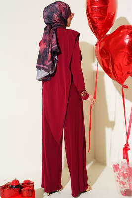 Asimetrik Parçalı Kuşaklı Sandy İkili Takım Bordo - İkili Takım