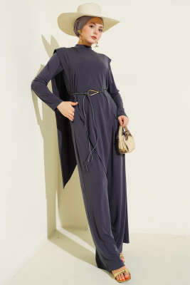 Asimetrik Parçalı Kuşaklı Sandy İkili Takım Füme - ARANLI TEKSTİL