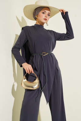 Asimetrik Parçalı Kuşaklı Sandy İkili Takım Füme - İkili Takım