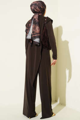 Asimetrik Parçalı Kuşaklı Sandy İkili Takım Kahve - İkili Takım