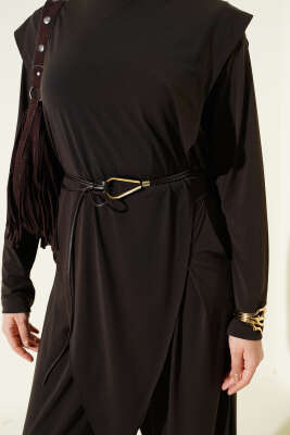 Asimetrik Parçalı Kuşaklı Sandy İkili Takım Kahve - İkili Takım