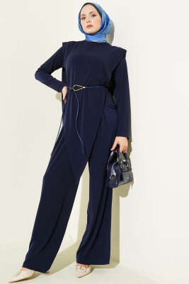 Asimetrik Parçalı Kuşaklı Sandy İkili Takım Lacivert - ARANLI TEKSTİL
