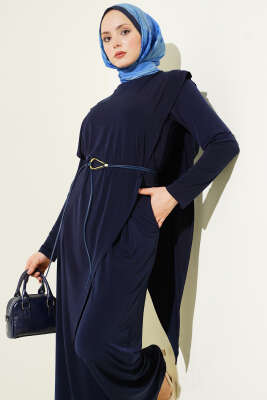 Asimetrik Parçalı Kuşaklı Sandy İkili Takım Lacivert - İkili Takım