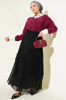 Asimetrik Taş Yakalı Tensel Gömlek Bordo - Gömlek