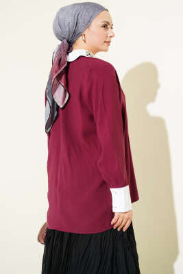 Asimetrik Taş Yakalı Tensel Gömlek Bordo - Gömlek