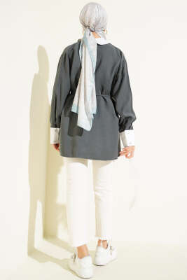 Asimetrik Taş Yakalı Tensel Gömlek Duman Gri - Gömlek