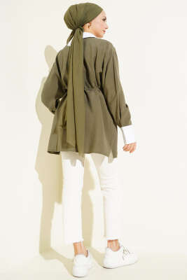 Asimetrik Taş Yakalı Tensel Gömlek Haki - Gömlek