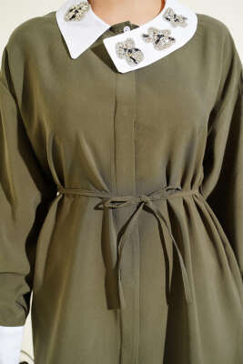 Asimetrik Taş Yakalı Tensel Gömlek Haki - Gömlek