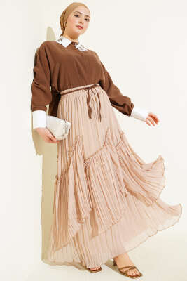 Asimetrik Taş Yakalı Tensel Gömlek Kahve - Gömlek