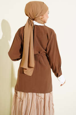 Asimetrik Taş Yakalı Tensel Gömlek Kahve - Gömlek