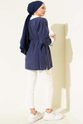 Asimetrik Taş Yakalı Tensel Gömlek Lacivert - Gömlek