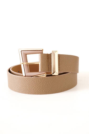 Asimetrik Tokalı Kemer Bej - Deri Kemer