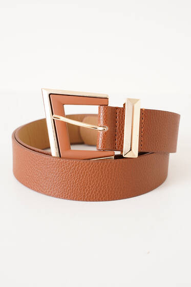 Asimetrik Tokalı Kemer Taba - Deri Kemer