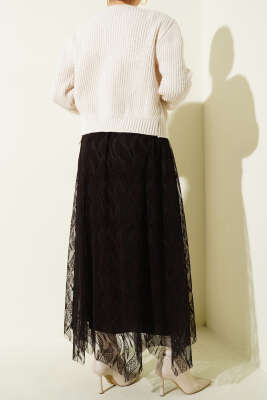 Asimetrik Tüllü Kemerli Etek Acı Kahve - Etek