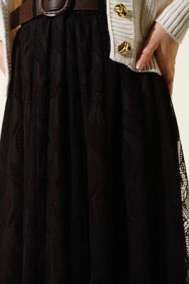 Asimetrik Tüllü Kemerli Etek Acı Kahve - Etek