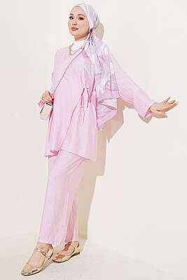 Asimetrik Yan İp Bağlamalı İkili Takım Pembe - 700-100 TL Ürünler