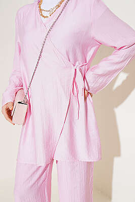 Asimetrik Yan İp Bağlamalı İkili Takım Pembe - 700-100 TL Ürünler