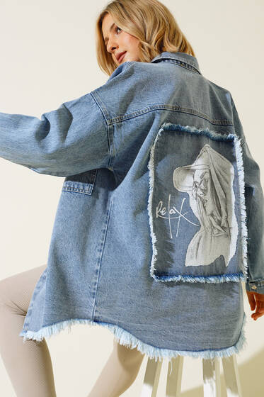 Sırt Baskılı Kot Ceket Mavi - Ceket