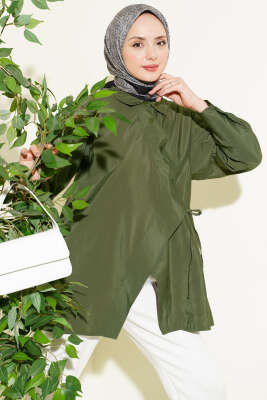 Asitmetrik Bağlamalı Gömlek Haki - VAV TEKSTİL