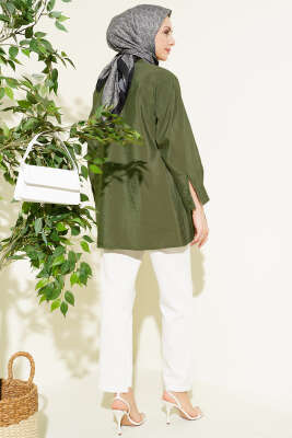 Asitmetrik Bağlamalı Gömlek Haki - Gömlek