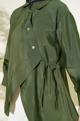 Asitmetrik Bağlamalı Gömlek Haki - Gömlek