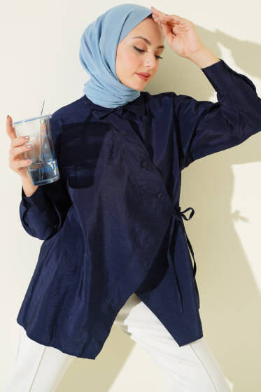 Asitmetrik Bağlamalı Gömlek Lacivert - Gömlek