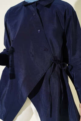 Asitmetrik Bağlamalı Gömlek Lacivert - Gömlek