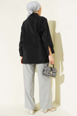 Asitmetrik Bağlamalı Gömlek Siyah - Gömlek