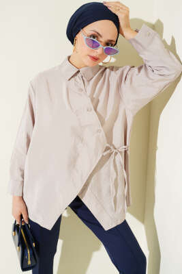 Asitmetrik Bağlamalı Gömlek Taş - Gömlek