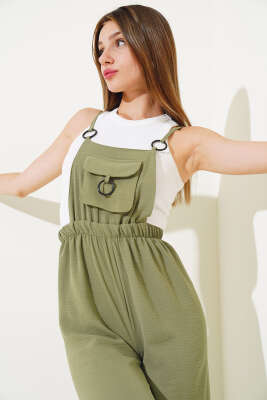 Askılı Cepli Tulum Çağla Yeşili - Kadın Giyim Modelleri