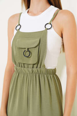 Askılı Cepli Tulum Çağla Yeşili - Kadın Giyim Modelleri