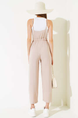 Askılı Cepli Tulum Vizon - Kadın Giyim Modelleri