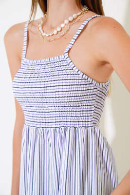 Askılı Çizgili Gipeli Elbise Lila - Kadın Giyim Modelleri