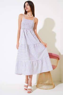 Askılı Çizgili Gipeli Elbise Pembe - Kadın Giyim Modelleri